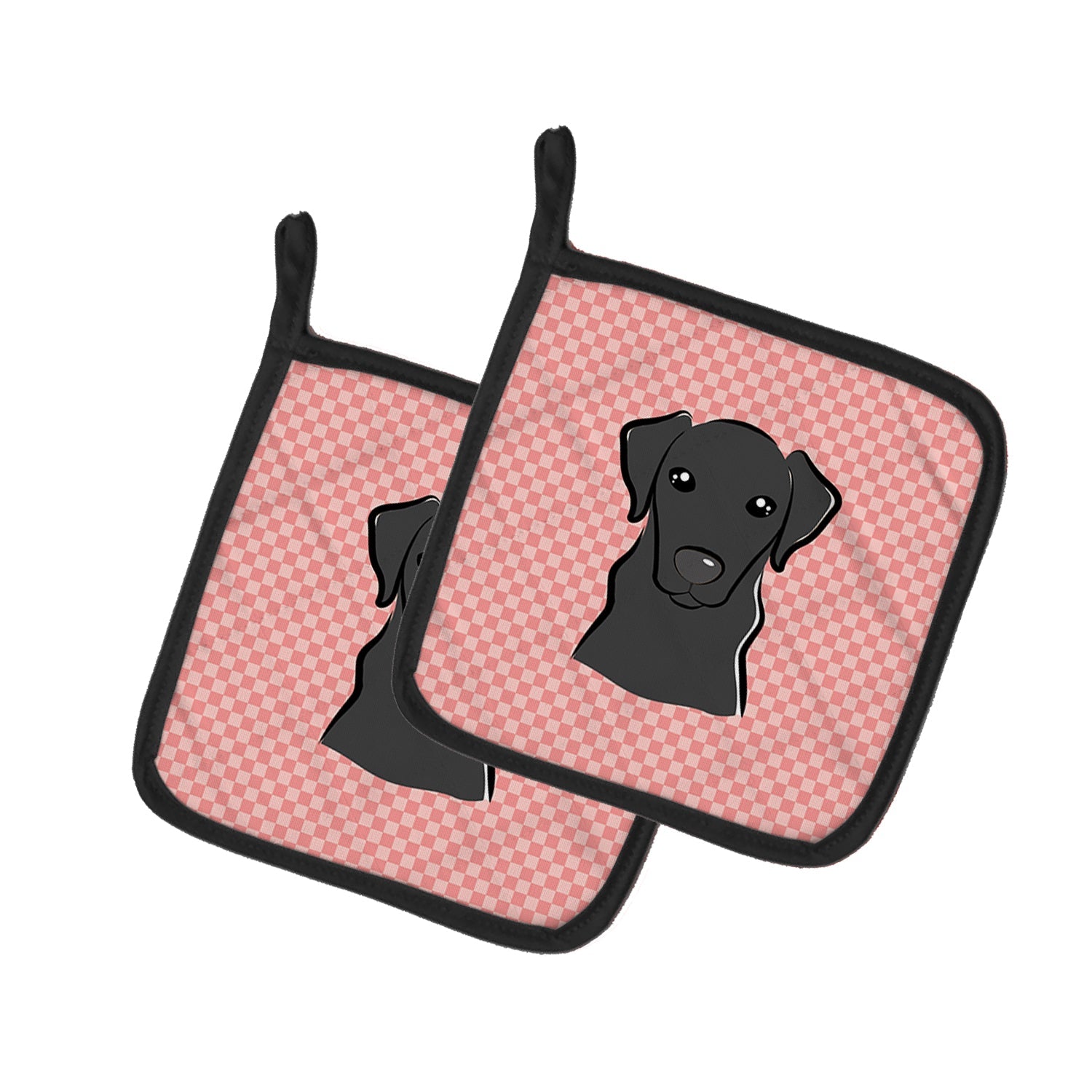 Checkerboard Pink Black Labrador Pot Holder Set of 2 Heat Resistant Quilted Hot Pads 7.5 x 7.5 Inch, Insulated Kitchen Trivets for Cooking & Baking