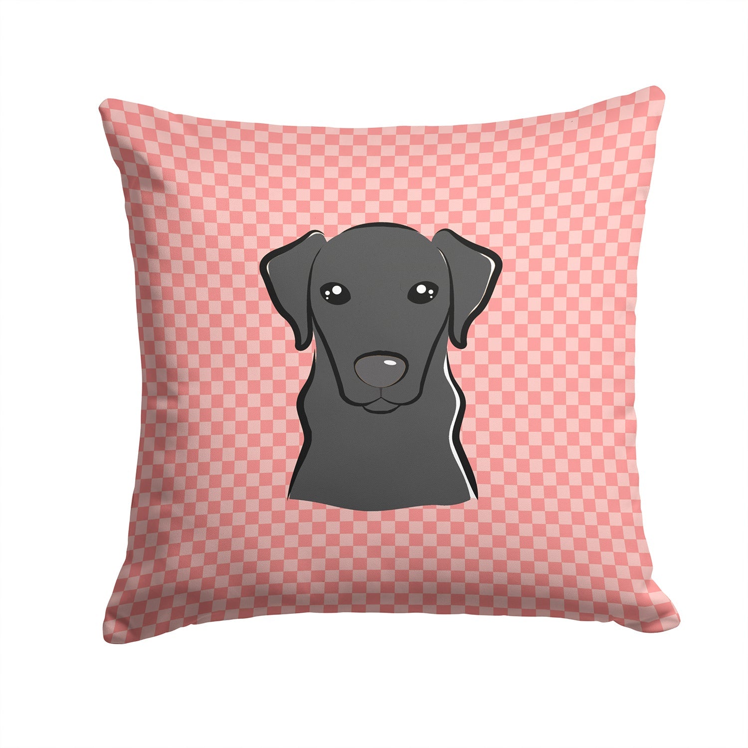 Checkerboard Pink Black Labrador Decorative Throw Pillow 14x14 Indoor Outdoor Accent Cushion, Fabric Cover with Insert for Sofa, Bed, Porch & Living Room