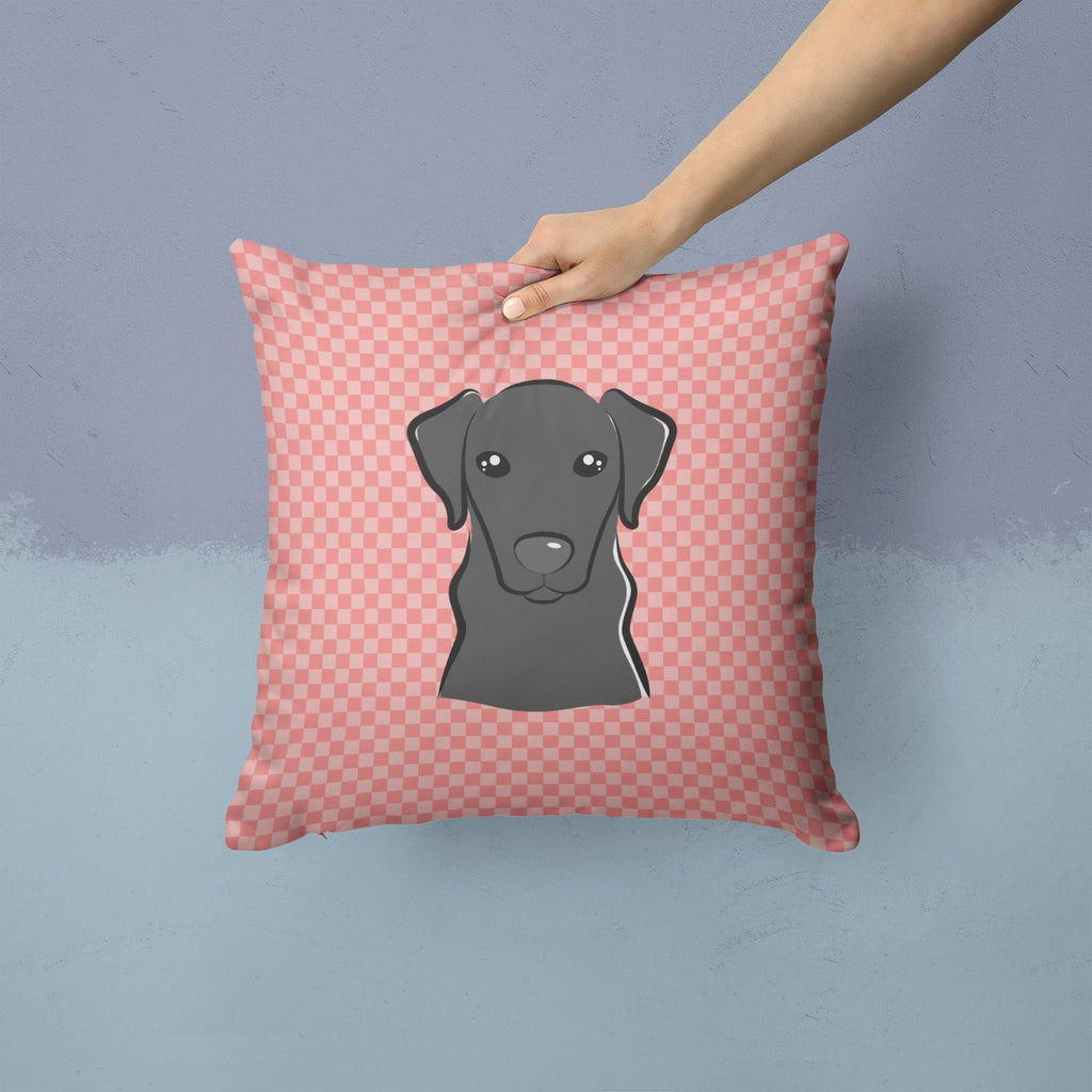 Checkerboard Pink Black Labrador Decorative Throw Pillow 14x14 Indoor Outdoor Accent Cushion, Fabric Cover with Insert for Sofa, Bed, Porch & Living Room