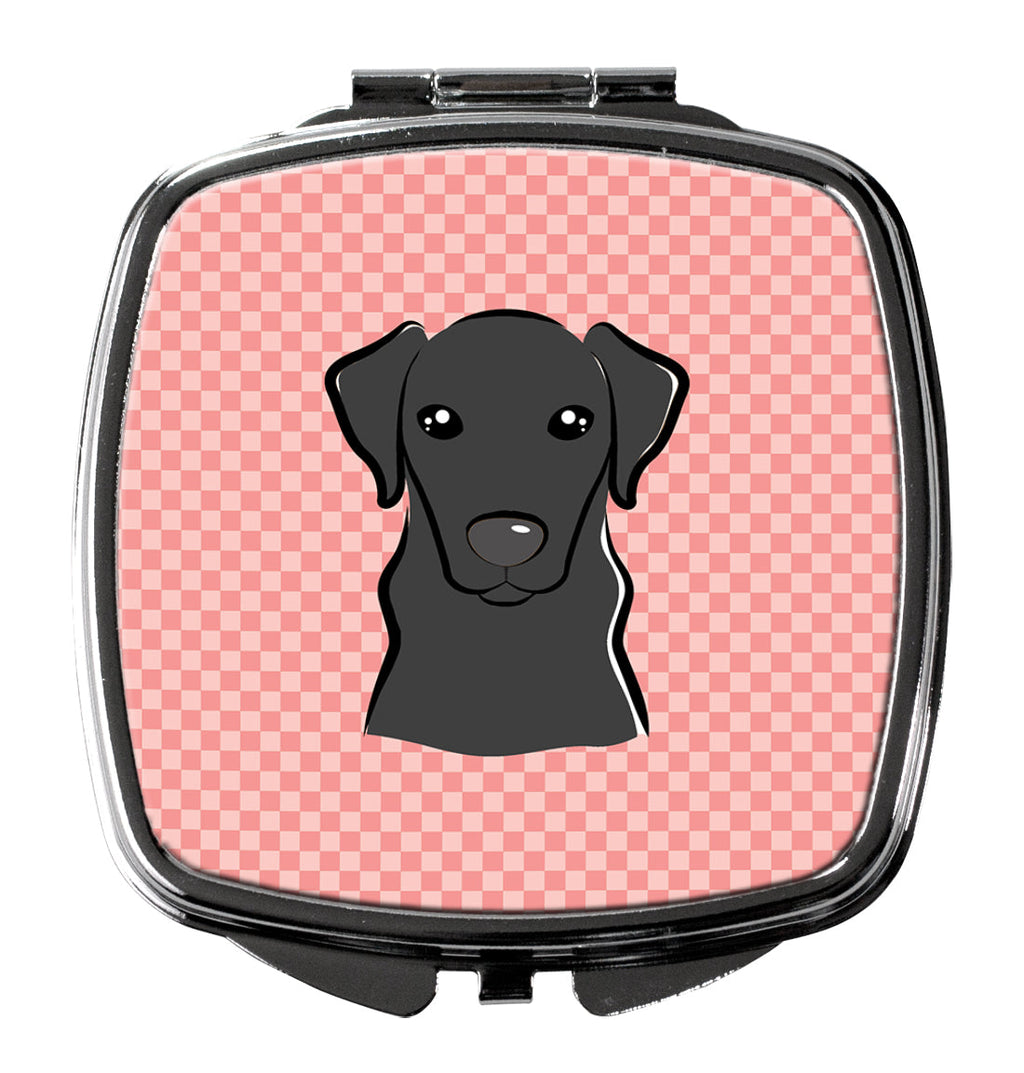 Checkerboard Pink Black Labrador Compact Mirror Decorative Travel Makeup Mirror for Women Girls Gifts Pocket Makeup Mirror Folding Handheld