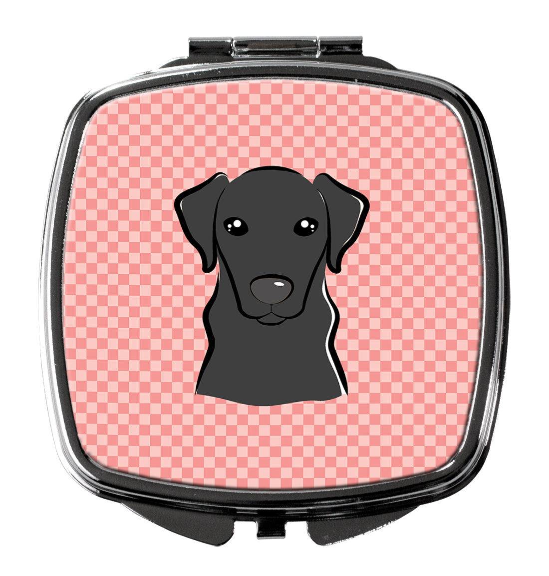 Checkerboard Pink Black Labrador Compact Mirror Decorative Travel Makeup Mirror for Women Girls Gifts Pocket Makeup Mirror Folding Handheld