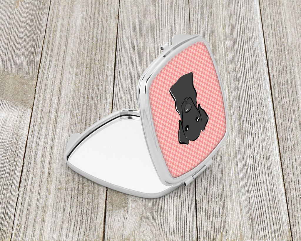 Checkerboard Pink Black Labrador Compact Mirror Decorative Travel Makeup Mirror for Women Girls Gifts Pocket Makeup Mirror Folding Handheld
