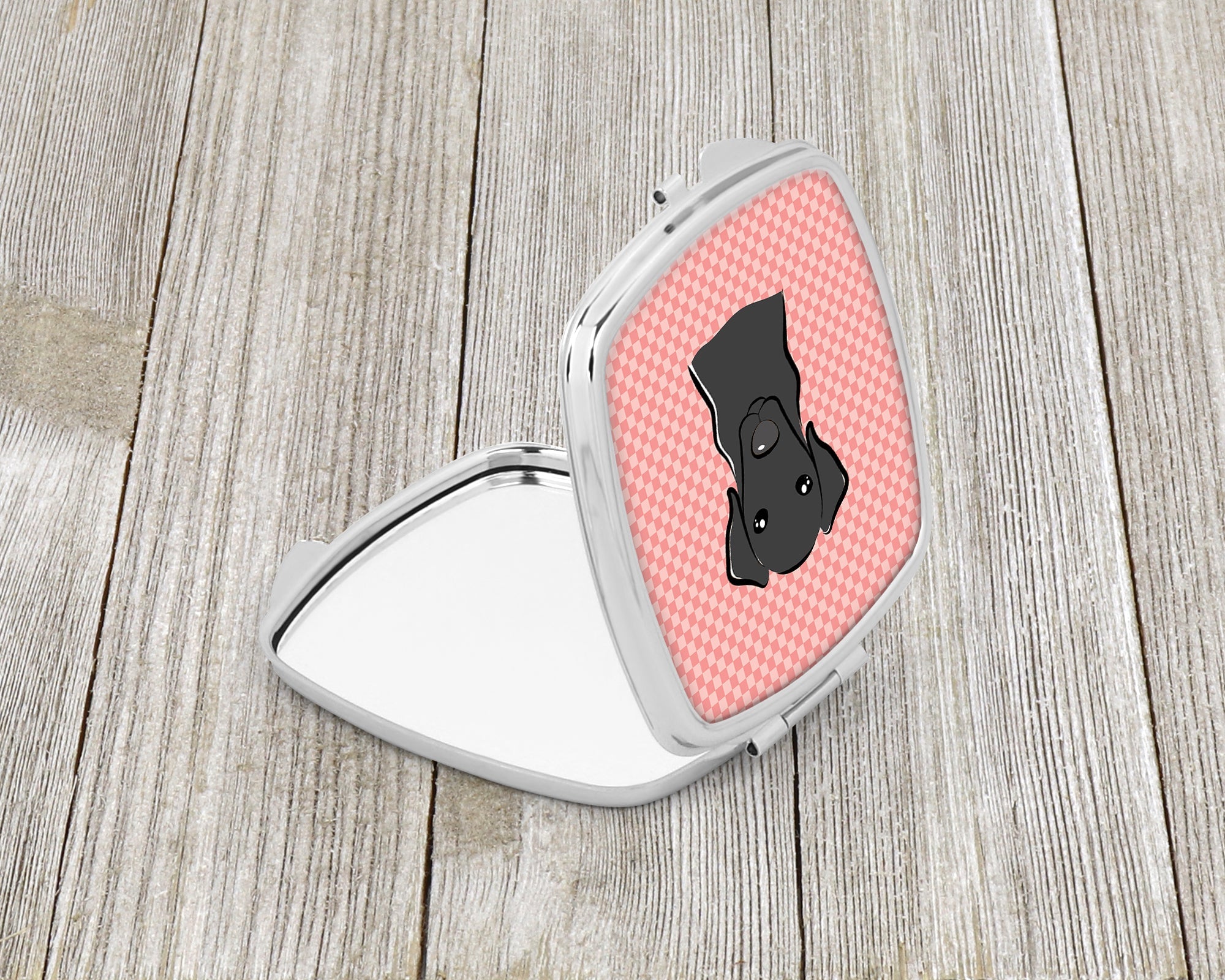 Checkerboard Pink Black Labrador Compact Mirror Decorative Travel Makeup Mirror for Women Girls Gifts Pocket Makeup Mirror Folding Handheld