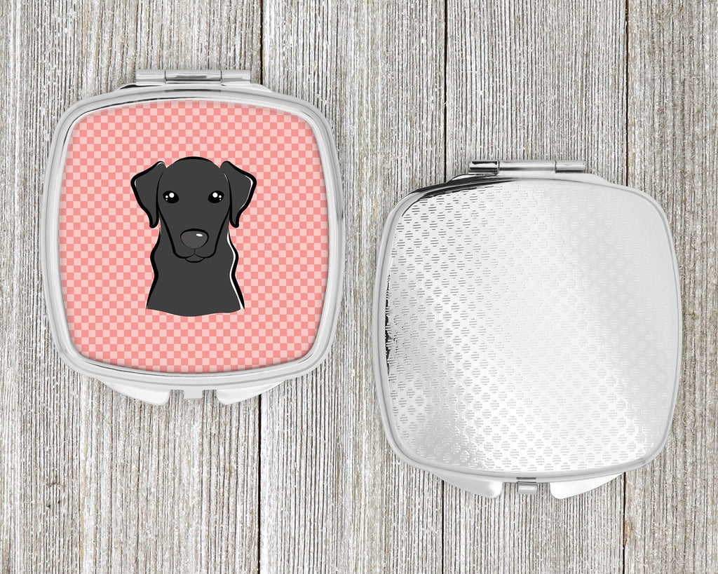 Checkerboard Pink Black Labrador Compact Mirror Decorative Travel Makeup Mirror for Women Girls Gifts Pocket Makeup Mirror Folding Handheld