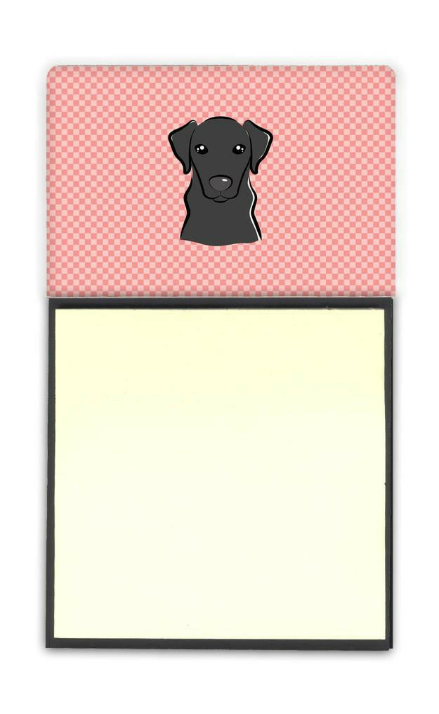 Checkerboard Pink Black Labrador Watercolor Sticky Note Holder Refillable Dispenser Desk Accessory 3x3 Pad Gift