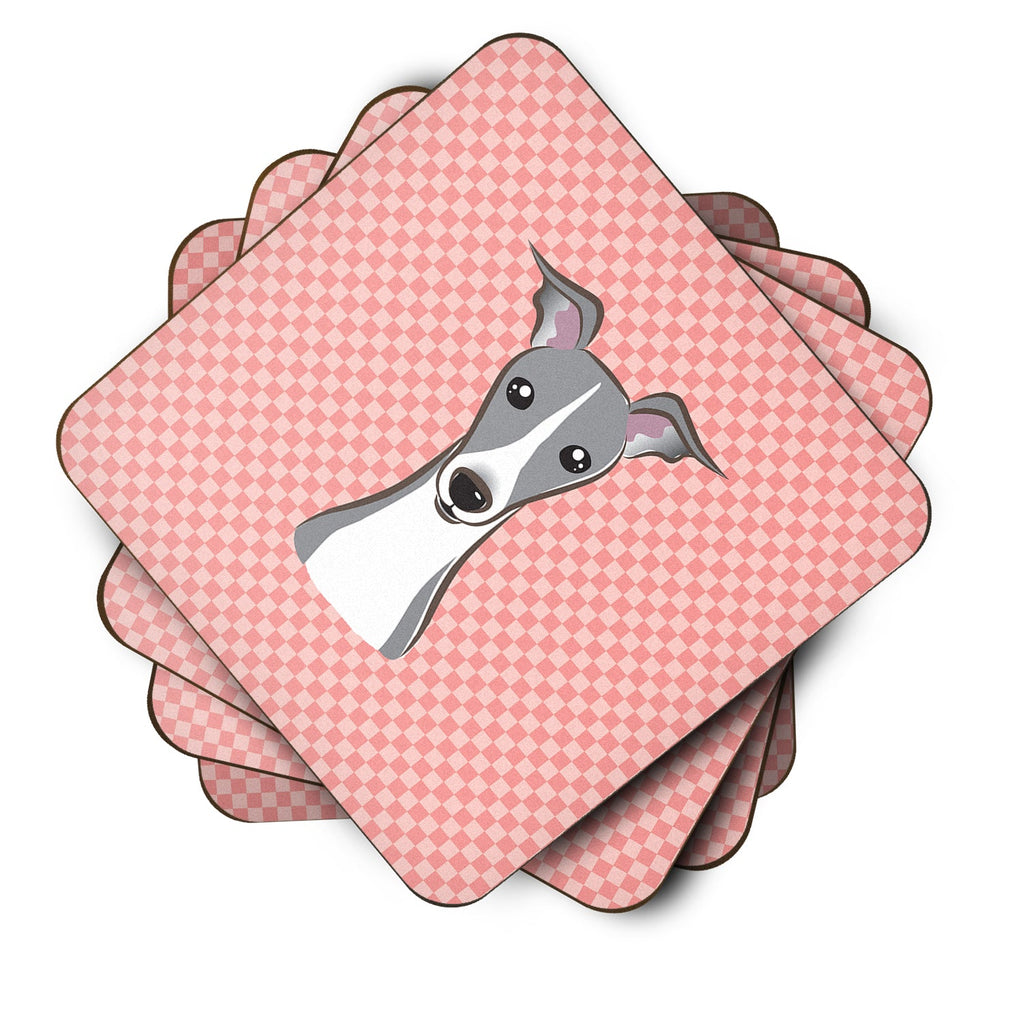 Checkerboard Pink Italian Greyhound Foam Coasters Set of 4 Cup Coasters for Indoor Outdoor, Tabletop Protection, Anti Slip, Mouse pad Material