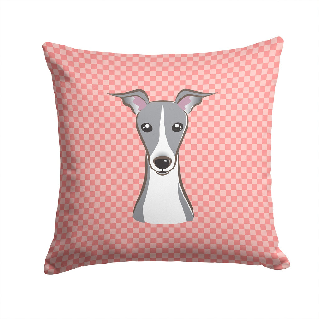 Checkerboard Pink Italian Greyhound Decorative Throw Pillow 14x14 Indoor Outdoor Accent Cushion, Fabric Cover with Insert for Sofa, Bed, Porch & Living Room