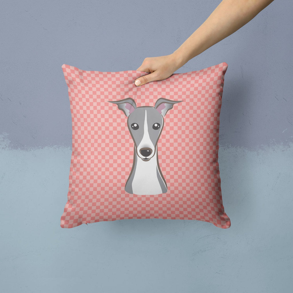 Checkerboard Pink Italian Greyhound Decorative Throw Pillow 14x14 Indoor Outdoor Accent Cushion, Fabric Cover with Insert for Sofa, Bed, Porch & Living Room