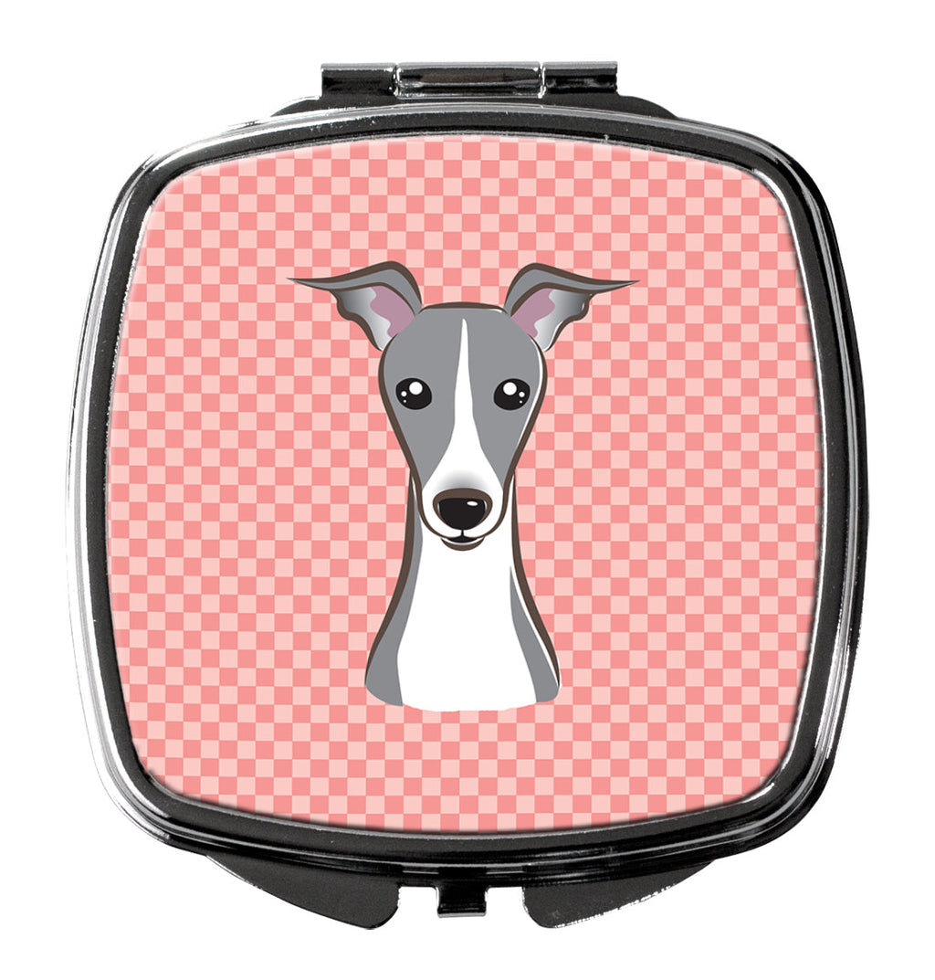 Checkerboard Pink Italian Greyhound Compact Mirror Decorative Travel Makeup Mirror for Women Girls Gifts Pocket Makeup Mirror Folding Handheld