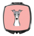 Checkerboard Pink Italian Greyhound Compact Mirror Decorative Travel Makeup Mirror for Women Girls Gifts Pocket Makeup Mirror Folding Handheld