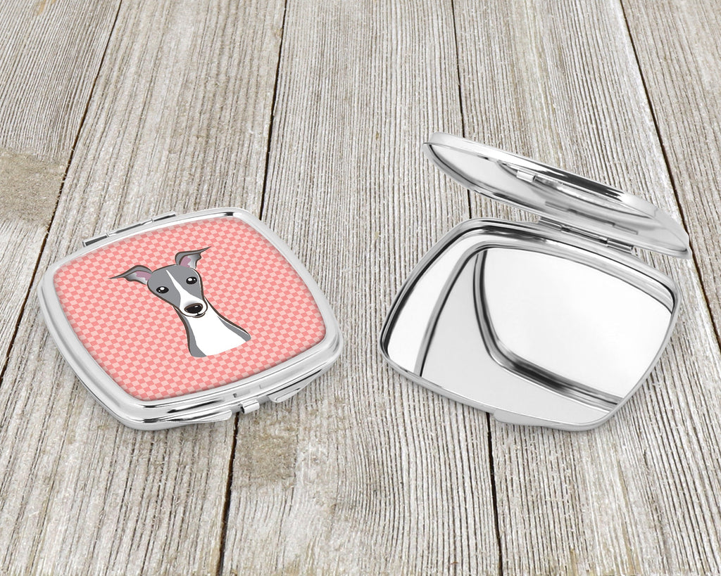 Checkerboard Pink Italian Greyhound Compact Mirror Decorative Travel Makeup Mirror for Women Girls Gifts Pocket Makeup Mirror Folding Handheld
