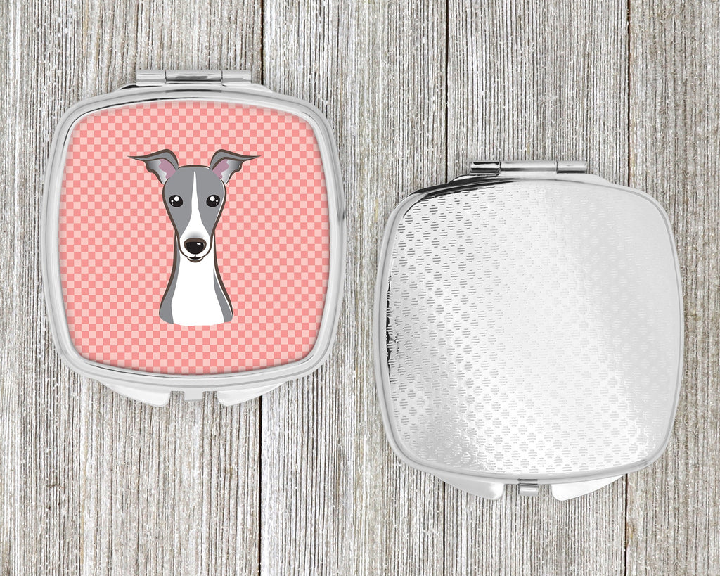 Checkerboard Pink Italian Greyhound Compact Mirror Decorative Travel Makeup Mirror for Women Girls Gifts Pocket Makeup Mirror Folding Handheld