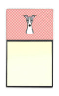 Checkerboard Pink Italian Greyhound Watercolor Sticky Note Holder Refillable Dispenser Desk Accessory 3x3 Pad Gift
