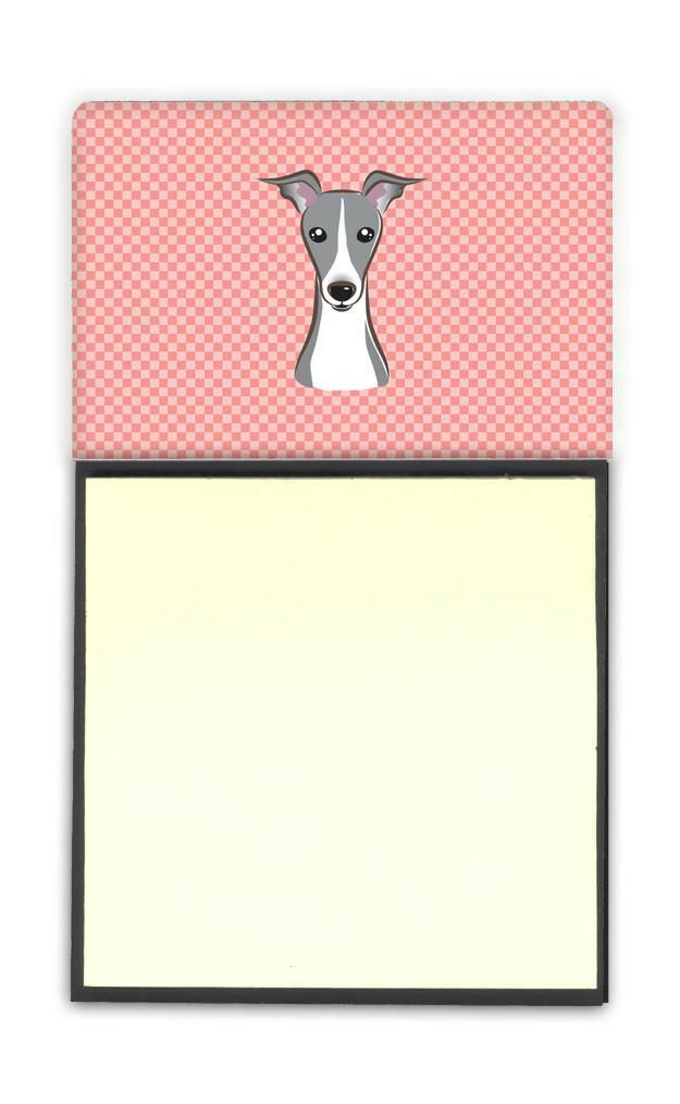 Checkerboard Pink Italian Greyhound Watercolor Sticky Note Holder Refillable Dispenser Desk Accessory 3x3 Pad Gift