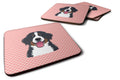 Checkerboard Pink Bernese Mountain Dog Foam Coasters Set of 4 Cup Coasters for Indoor Outdoor, Tabletop Protection, Anti Slip, Mouse pad Material