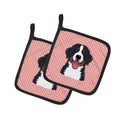 Checkerboard Pink Bernese Mountain Dog Pot Holder Set of 2 Heat Resistant Quilted Hot Pads 7.5 x 7.5 Inch, Insulated Kitchen Trivets for Cooking & Baking