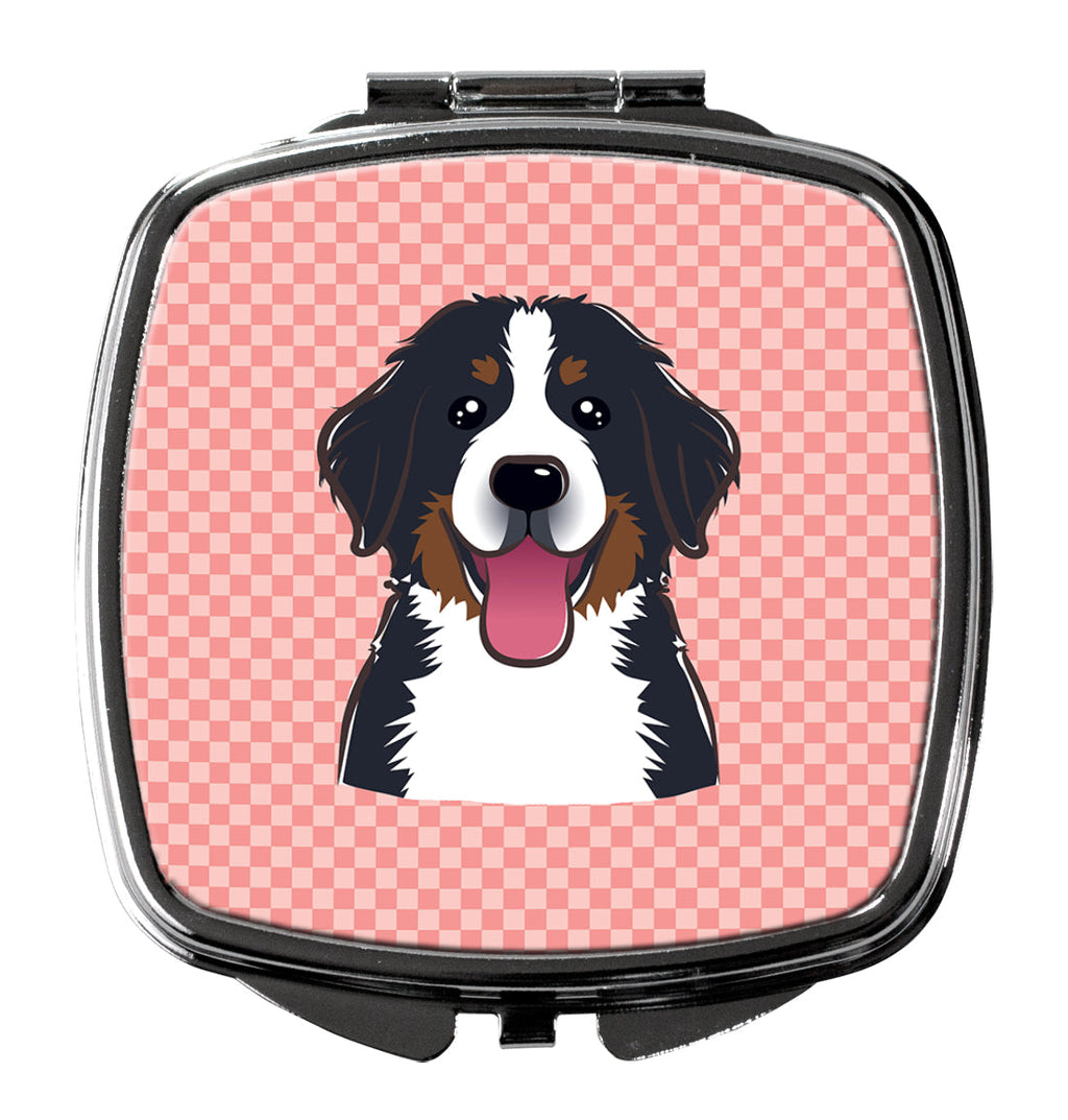 Checkerboard Pink Bernese Mountain Dog Compact Mirror Decorative Travel Makeup Mirror for Women Girls Gifts Pocket Makeup Mirror Folding Handheld