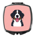 Checkerboard Pink Bernese Mountain Dog Compact Mirror Decorative Travel Makeup Mirror for Women Girls Gifts Pocket Makeup Mirror Folding Handheld