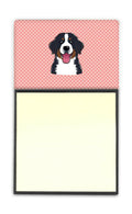 Checkerboard Pink Bernese Mountain Dog Watercolor Sticky Note Holder Refillable Dispenser Desk Accessory 3x3 Pad Gift
