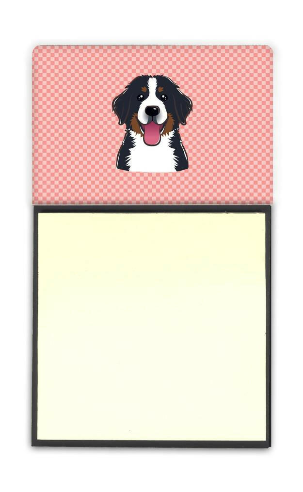 Checkerboard Pink Bernese Mountain Dog Watercolor Sticky Note Holder Refillable Dispenser Desk Accessory 3x3 Pad Gift