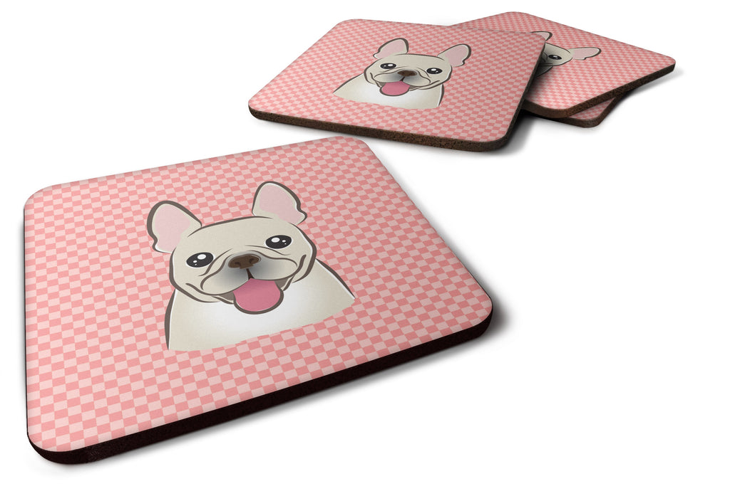 Checkerboard Pink French Bulldog Foam Coasters Set of 4 Cup Coasters for Indoor Outdoor, Tabletop Protection, Anti Slip, Mouse pad Material