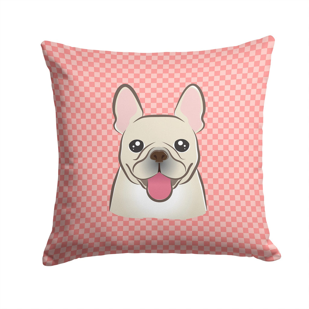 Checkerboard Pink French Bulldog Decorative Throw Pillow 14x14 Indoor Outdoor Accent Cushion, Fabric Cover with Insert for Sofa, Bed, Porch & Living Room