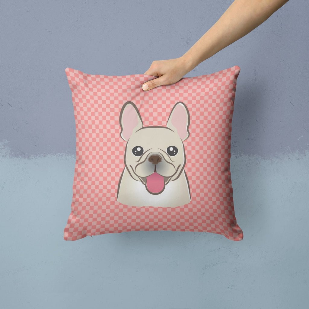 Checkerboard Pink French Bulldog Decorative Throw Pillow 14x14 Indoor Outdoor Accent Cushion, Fabric Cover with Insert for Sofa, Bed, Porch & Living Room