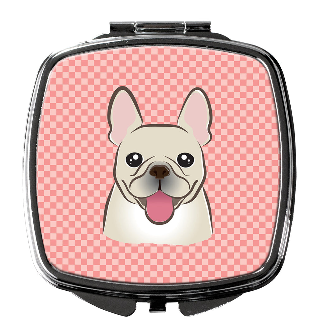 Checkerboard Pink French Bulldog Compact Mirror Decorative Travel Makeup Mirror for Women Girls Gifts Pocket Makeup Mirror Folding Handheld