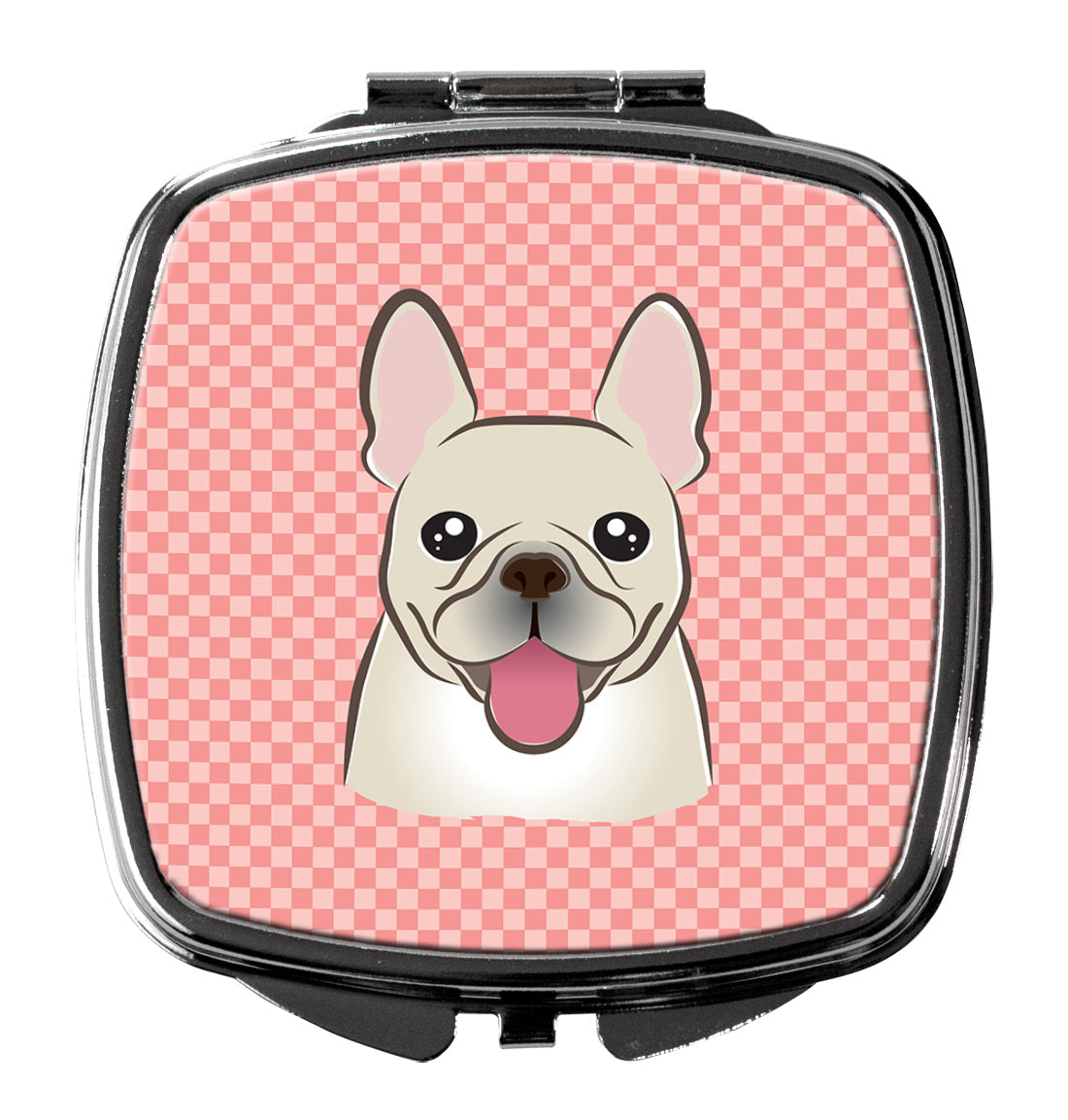 Checkerboard Pink French Bulldog Compact Mirror Decorative Travel Makeup Mirror for Women Girls Gifts Pocket Makeup Mirror Folding Handheld