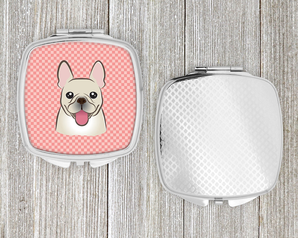 Checkerboard Pink French Bulldog Compact Mirror Decorative Travel Makeup Mirror for Women Girls Gifts Pocket Makeup Mirror Folding Handheld