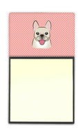 Checkerboard Pink French Bulldog Watercolor Sticky Note Holder Refillable Dispenser Desk Accessory 3x3 Pad Gift