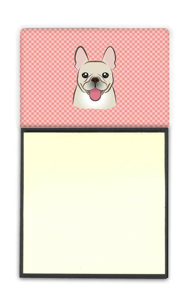 Checkerboard Pink French Bulldog Watercolor Sticky Note Holder Refillable Dispenser Desk Accessory 3x3 Pad Gift