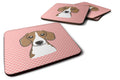 Checkerboard Pink Beagle Foam Coasters Set of 4 Cup Coasters for Indoor Outdoor, Tabletop Protection, Anti Slip, Mouse pad Material