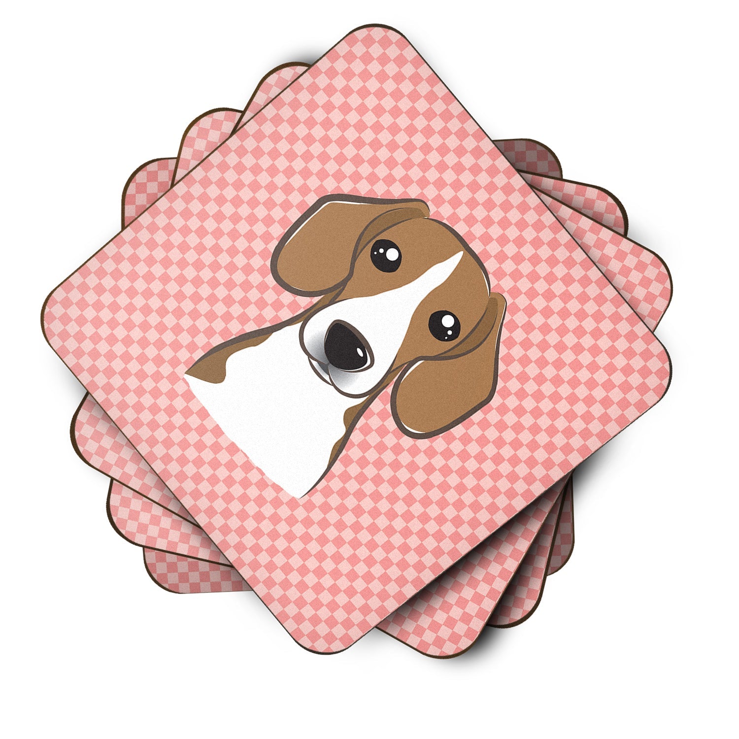 Checkerboard Pink Beagle Foam Coasters Set of 4 Cup Coasters for Indoor Outdoor, Tabletop Protection, Anti Slip, Mouse pad Material