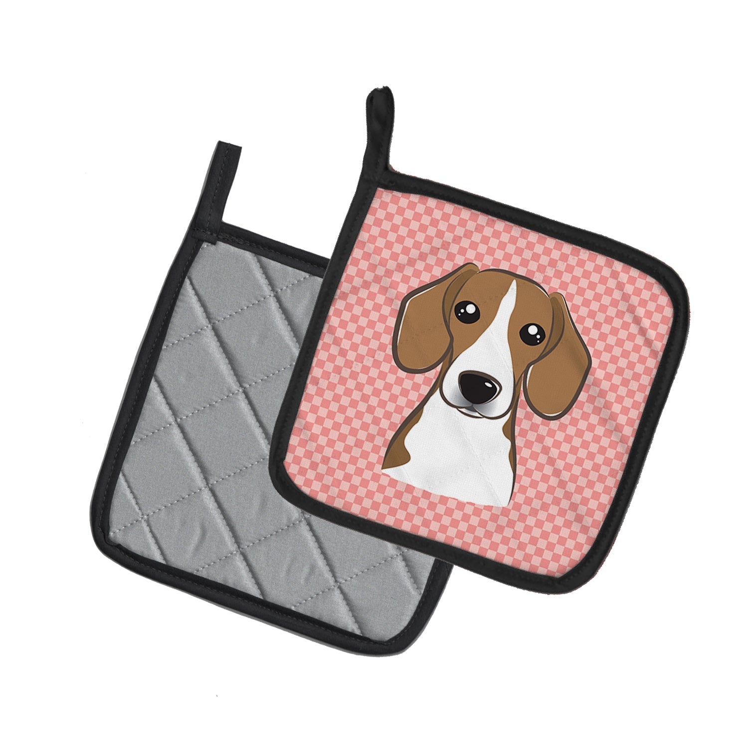 Checkerboard Pink Beagle Pot Holder Set of 2 Heat Resistant Quilted Hot Pads 7.5 x 7.5 Inch, Insulated Kitchen Trivets for Cooking & Baking