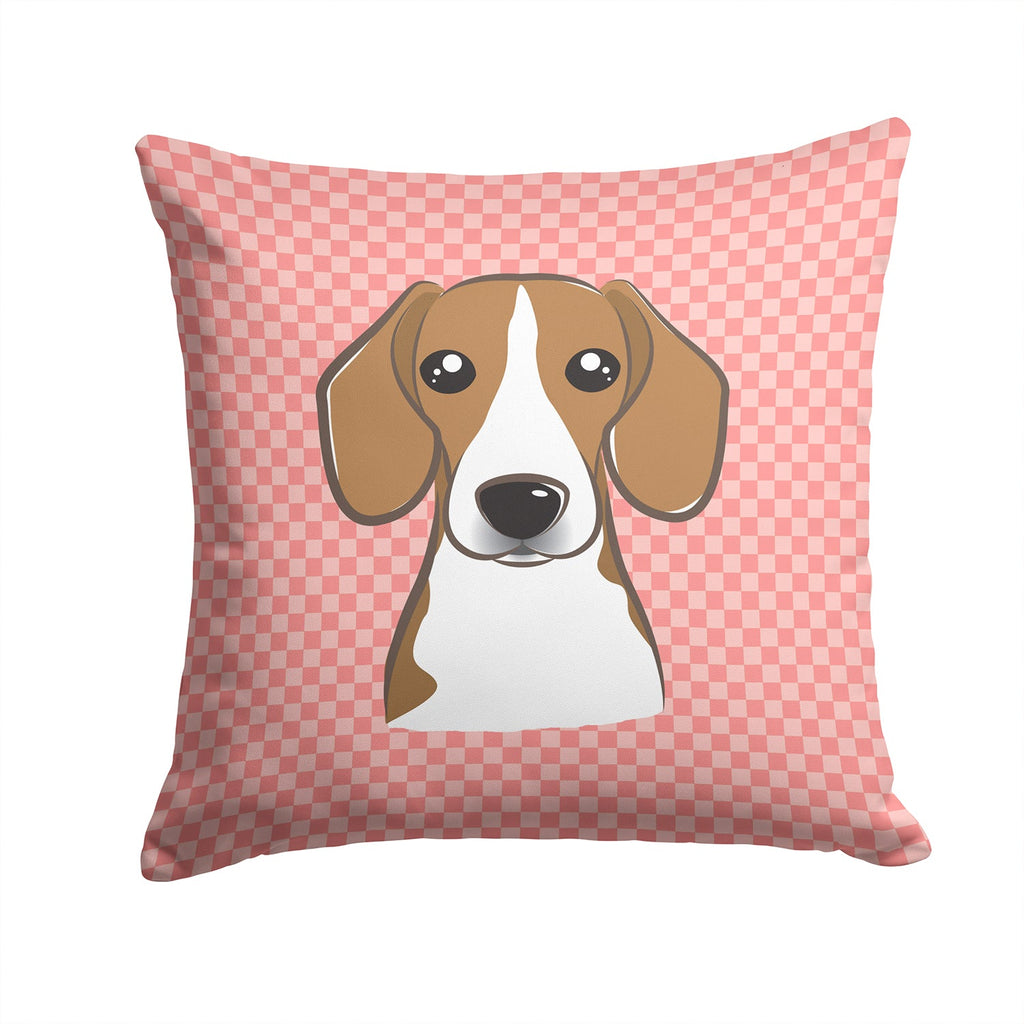 Checkerboard Pink Beagle Decorative Throw Pillow 14x14 Indoor Outdoor Accent Cushion, Fabric Cover with Insert for Sofa, Bed, Porch & Living Room