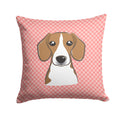 Checkerboard Pink Beagle Decorative Throw Pillow 14x14 Indoor Outdoor Accent Cushion, Fabric Cover with Insert for Sofa, Bed, Porch & Living Room