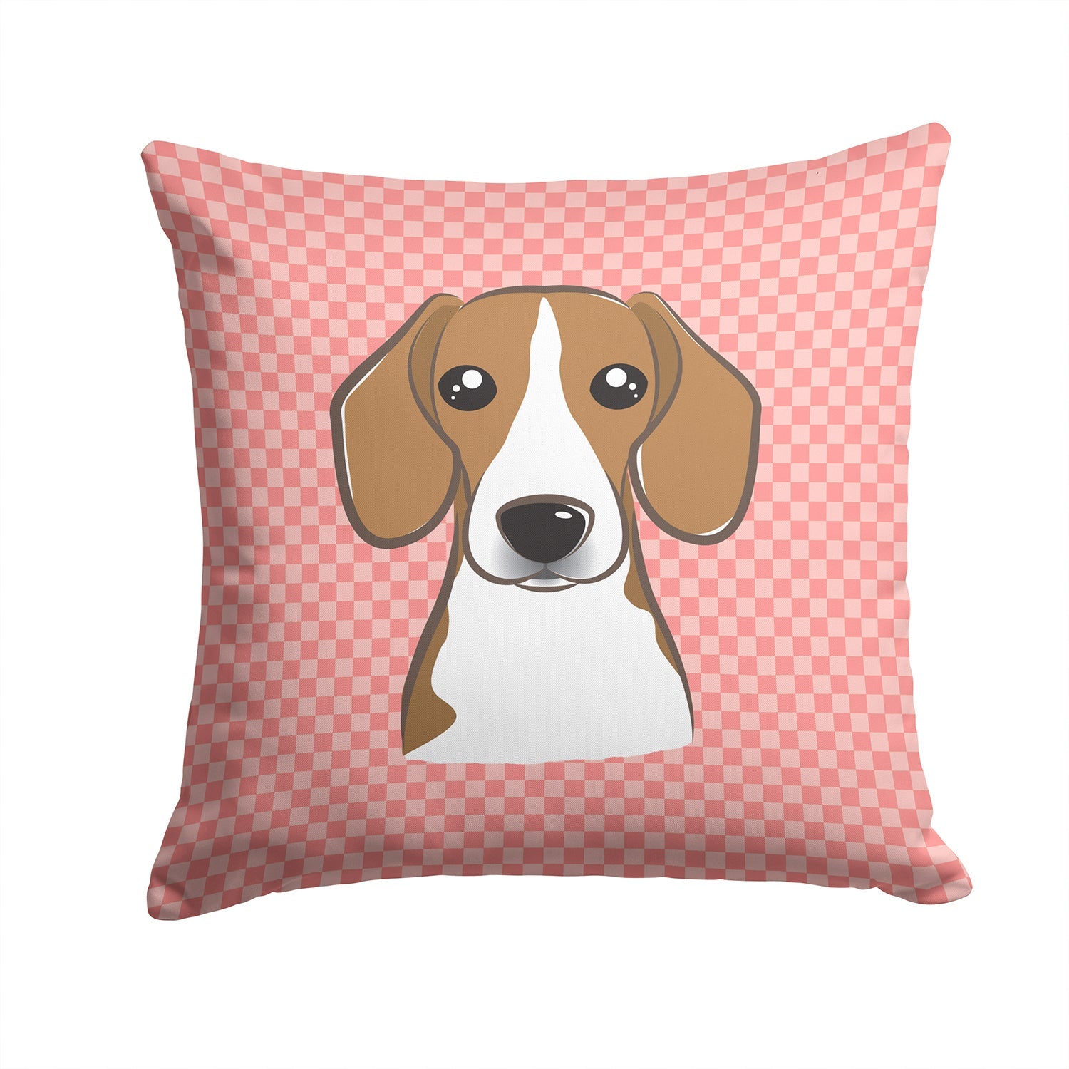 Checkerboard Pink Beagle Decorative Throw Pillow 14x14 Indoor Outdoor Accent Cushion, Fabric Cover with Insert for Sofa, Bed, Porch & Living Room