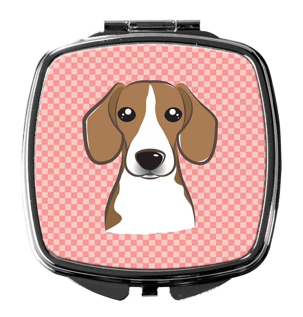 Checkerboard Pink Beagle Compact Mirror Decorative Travel Makeup Mirror for Women Girls Gifts Pocket Makeup Mirror Folding Handheld