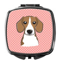 Checkerboard Pink Beagle Compact Mirror Decorative Travel Makeup Mirror for Women Girls Gifts Pocket Makeup Mirror Folding Handheld