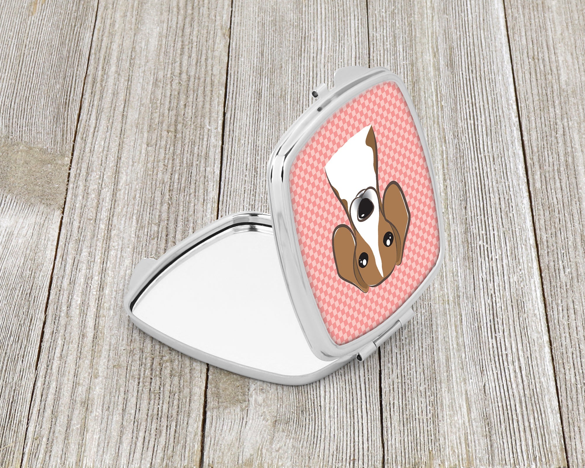 Checkerboard Pink Beagle Compact Mirror Decorative Travel Makeup Mirror for Women Girls Gifts Pocket Makeup Mirror Folding Handheld