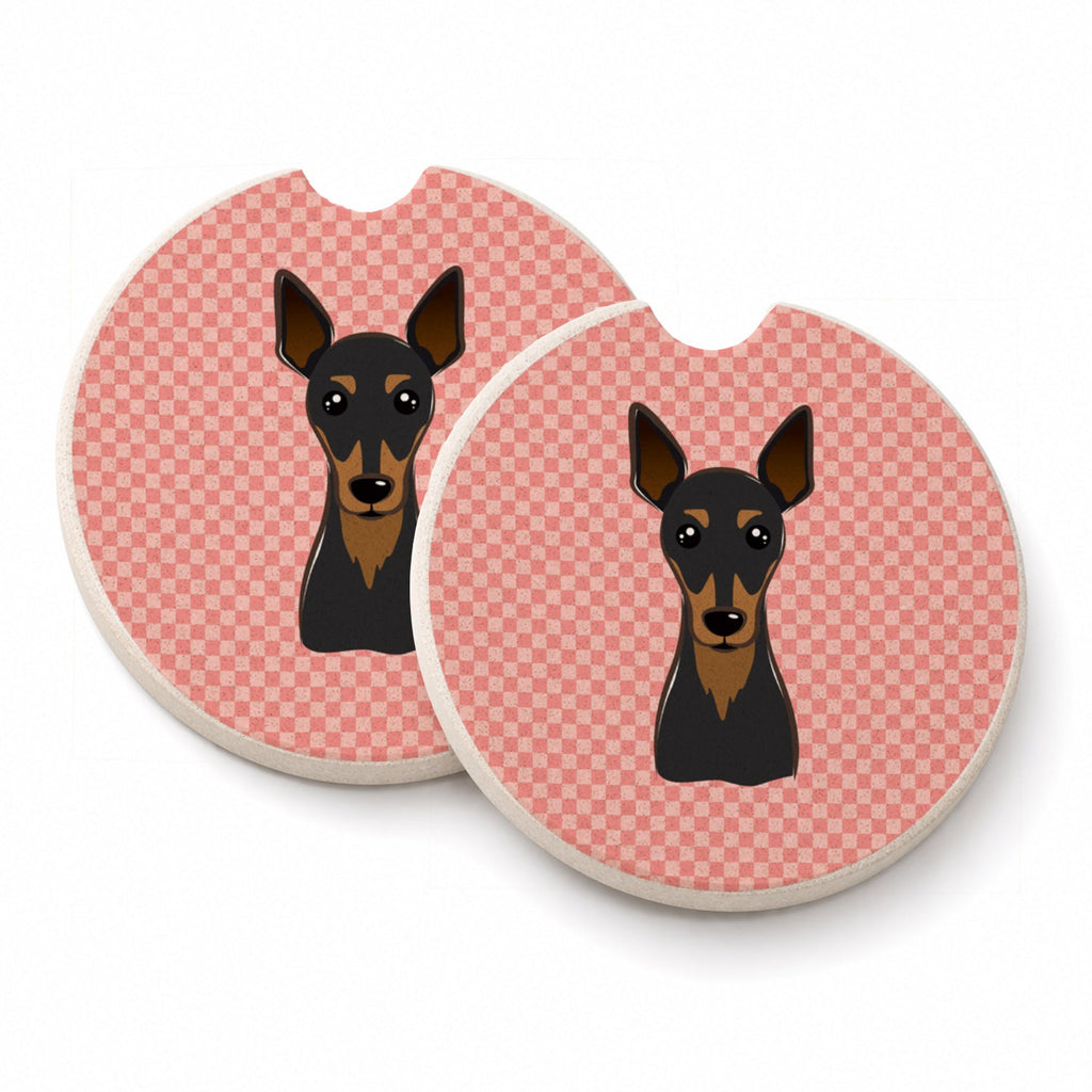 Checkerboard Pink Min Pin Set of 2 Cup Holder Car Coasters Absorbent Round Sandstone Coasters Gifts for Men or Women, 2.5, Multicolor