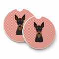 Checkerboard Pink Min Pin Set of 2 Cup Holder Car Coasters Absorbent Round Sandstone Coasters Gifts for Men or Women, 2.5, Multicolor