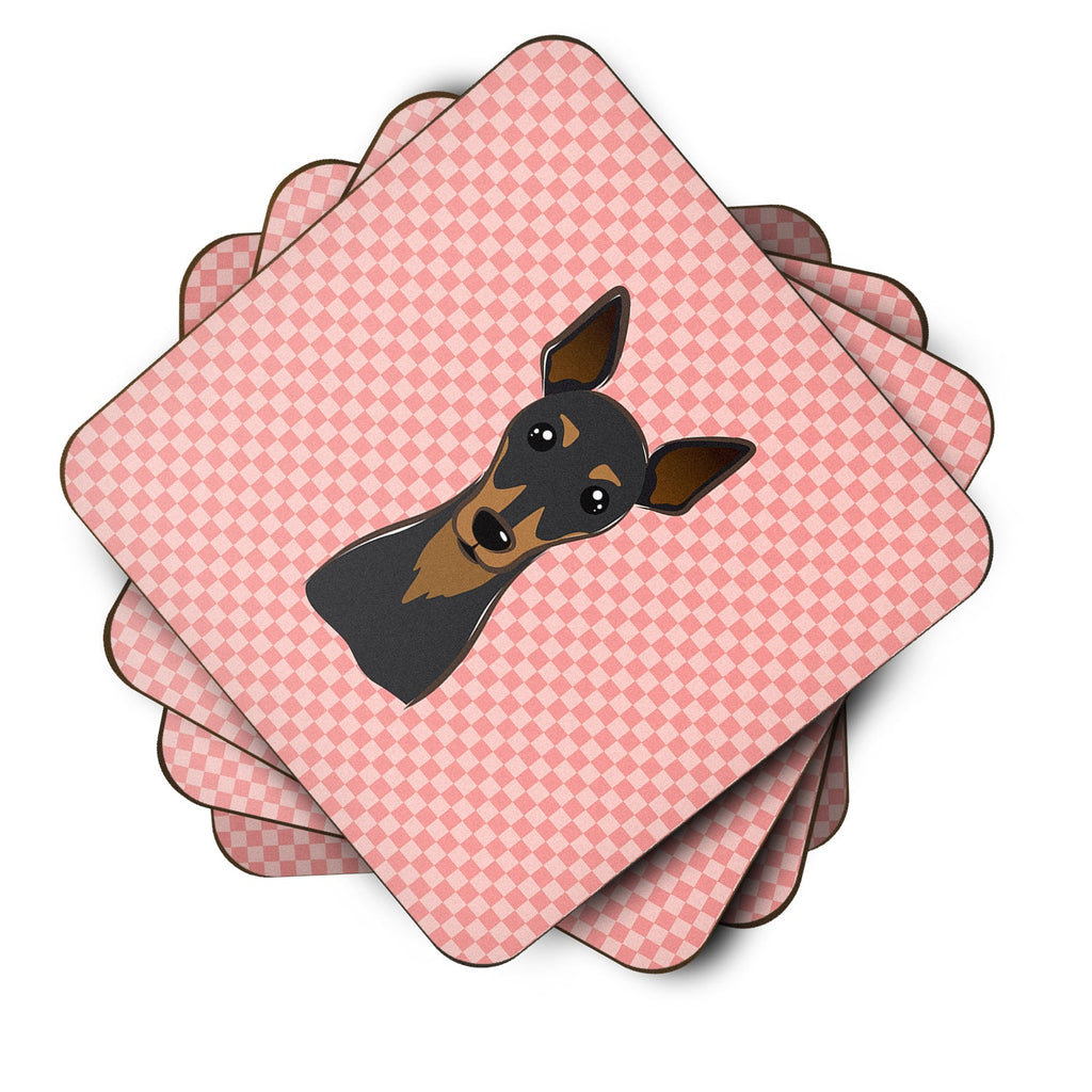 Checkerboard Pink Min Pin Foam Coasters Set of 4 Cup Coasters for Indoor Outdoor, Tabletop Protection, Anti Slip, Mouse pad Material