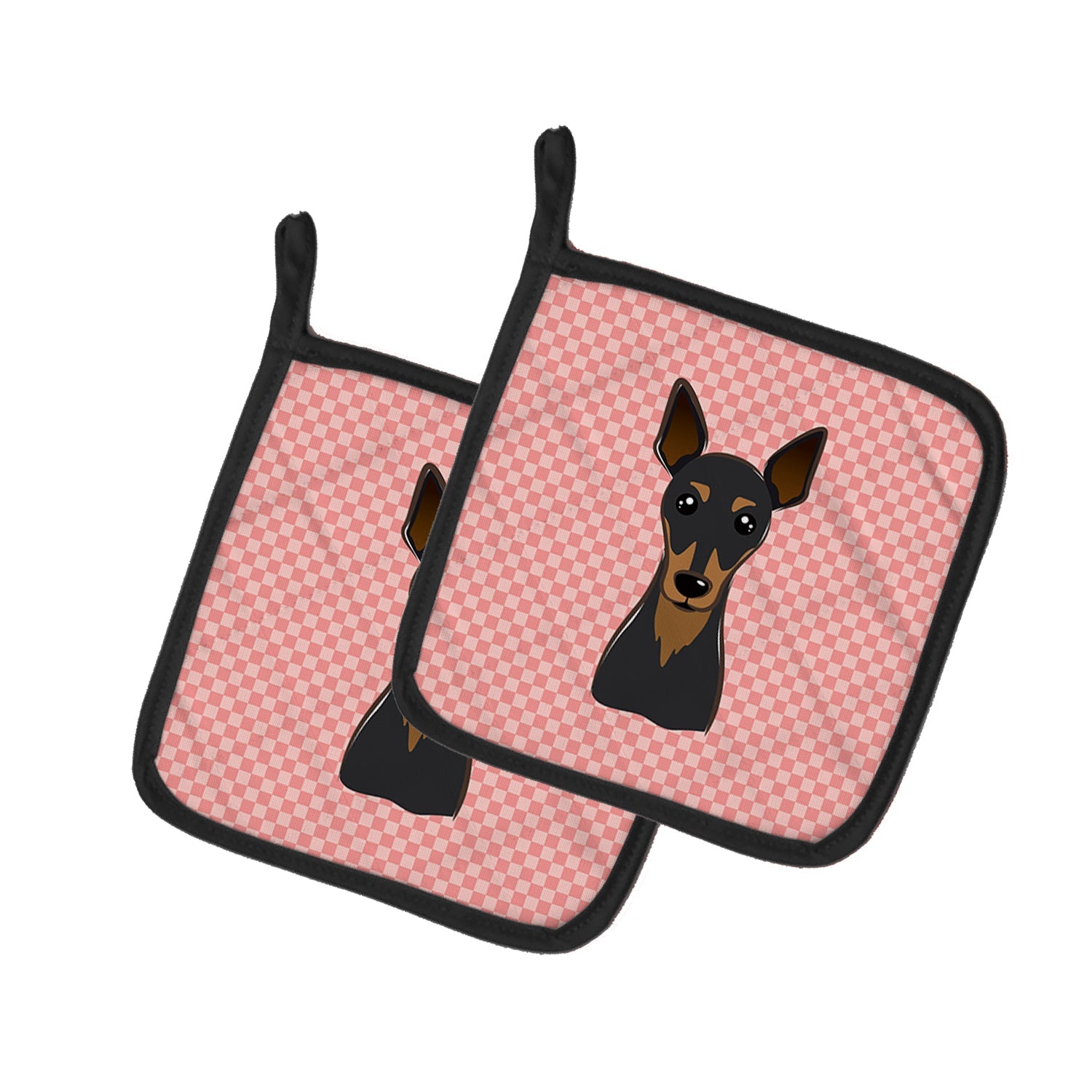 Checkerboard Pink Min Pin Pot Holder Set of 2 Heat Resistant Quilted Hot Pads 7.5 x 7.5 Inch, Insulated Kitchen Trivets for Cooking & Baking