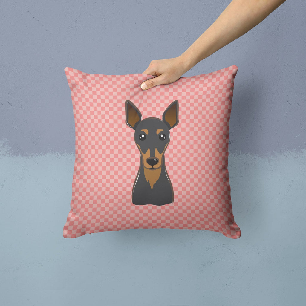 Checkerboard Pink Min Pin Decorative Throw Pillow 14x14 Indoor Outdoor Accent Cushion, Fabric Cover with Insert for Sofa, Bed, Porch & Living Room