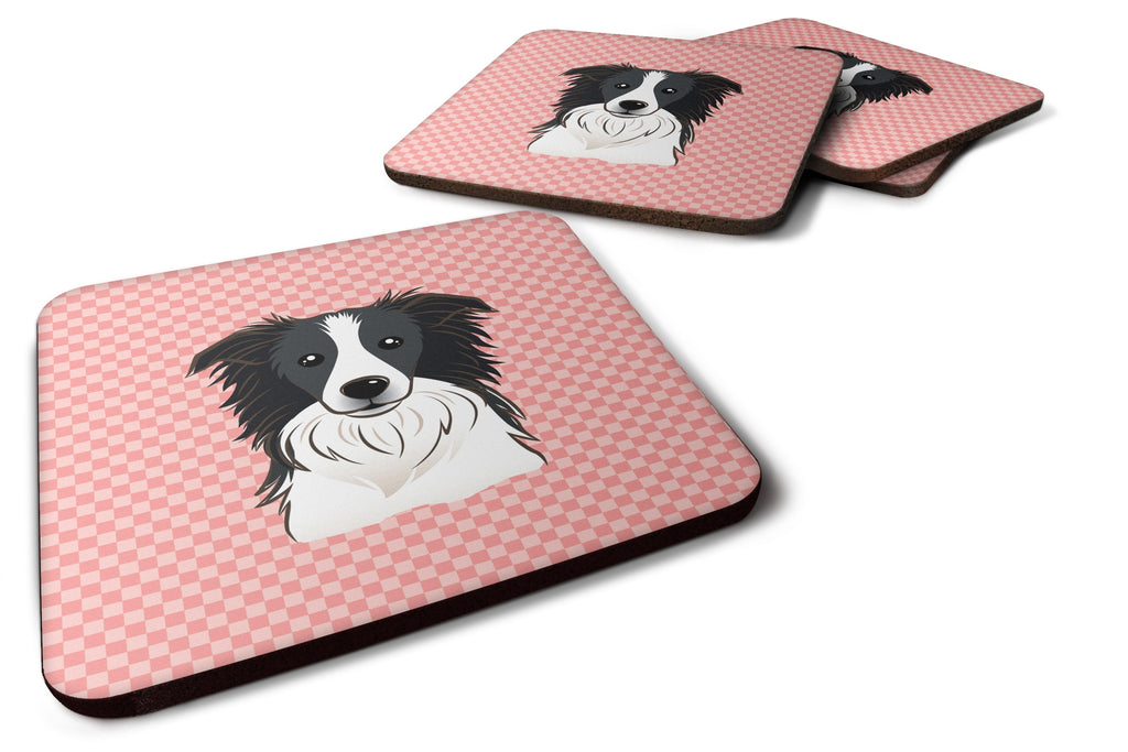 Checkerboard Pink Border Collie Foam Coasters Set of 4 Cup Coasters for Indoor Outdoor, Tabletop Protection, Anti Slip, Mouse pad Material