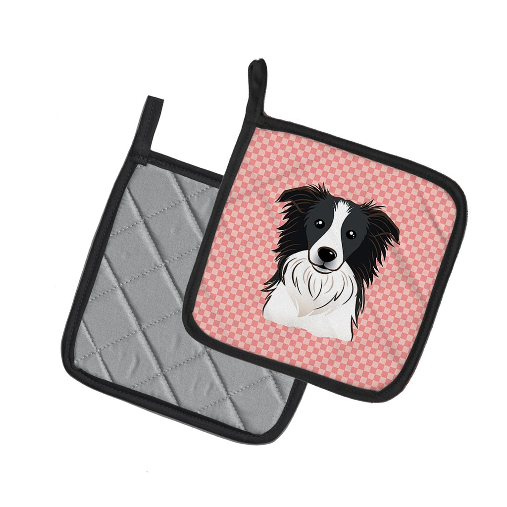 Checkerboard Pink Border Collie Pot Holder Set of 2 Heat Resistant Quilted Hot Pads 7.5 x 7.5 Inch, Insulated Kitchen Trivets for Cooking & Baking