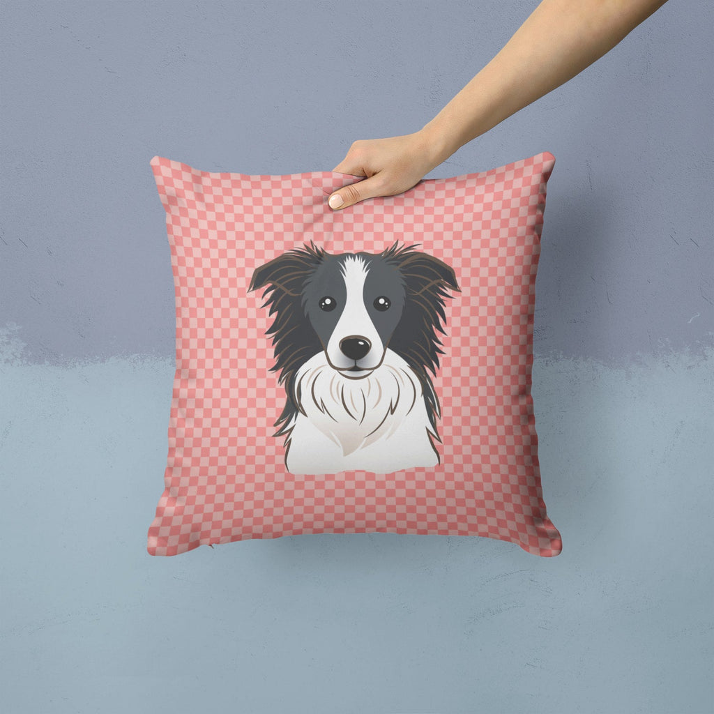 Checkerboard Pink Border Collie Decorative Throw Pillow 14x14 Indoor Outdoor Accent Cushion, Fabric Cover with Insert for Sofa, Bed, Porch & Living Room