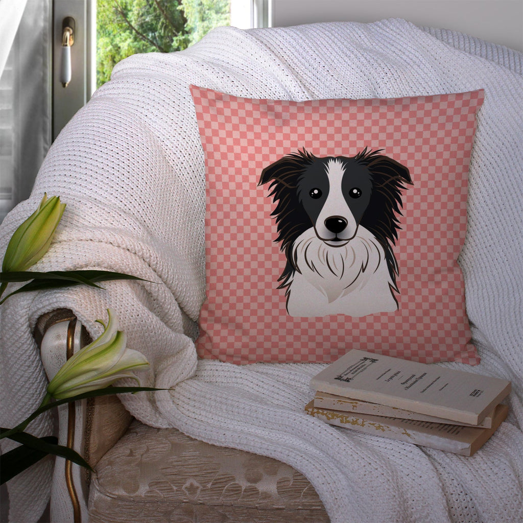 Checkerboard Pink Border Collie Decorative Throw Pillow 14x14 Indoor Outdoor Accent Cushion, Fabric Cover with Insert for Sofa, Bed, Porch & Living Room